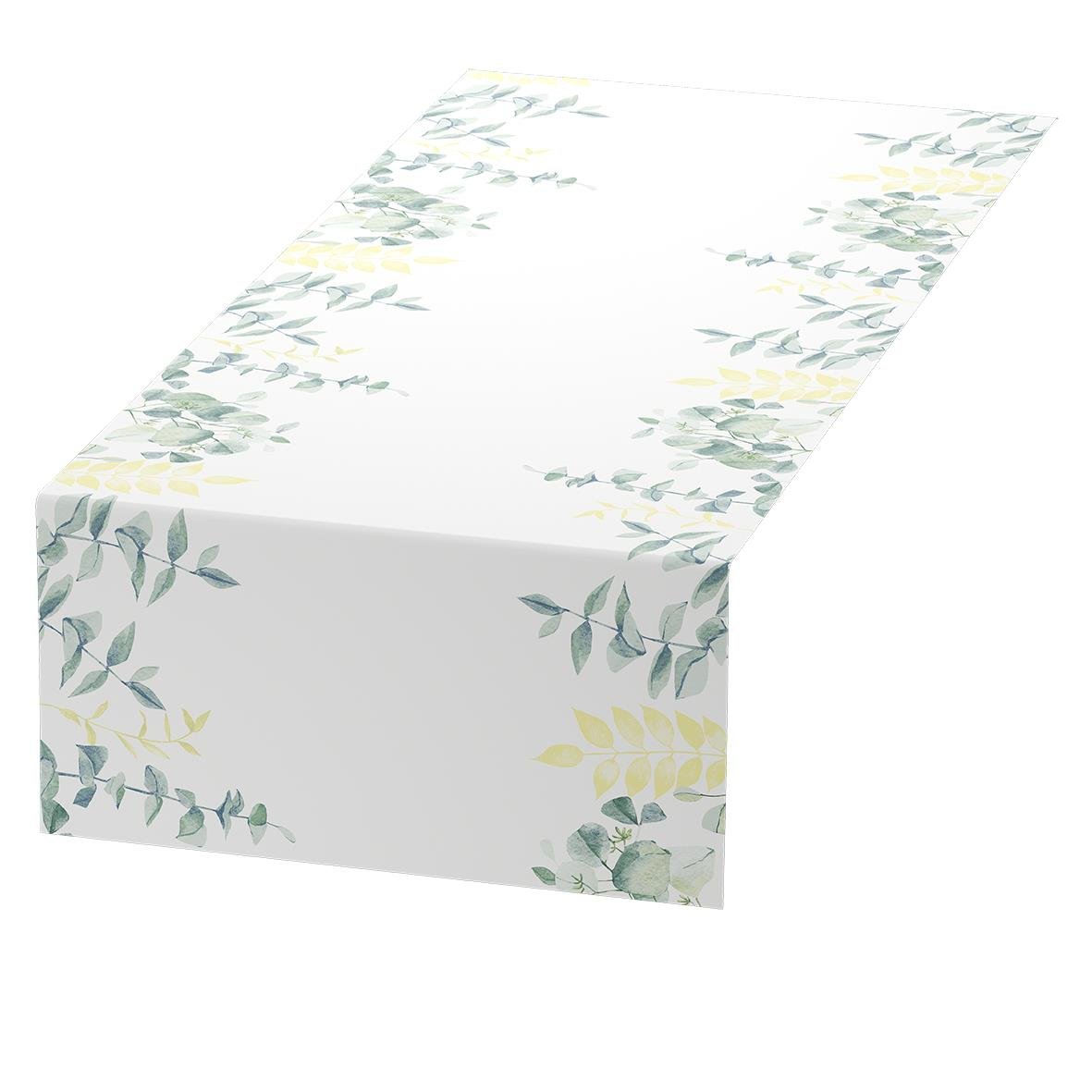 Vepa Duni Dunicel Spire 0,4x24m med bladmönster i grönt och gult på vit bakgrund