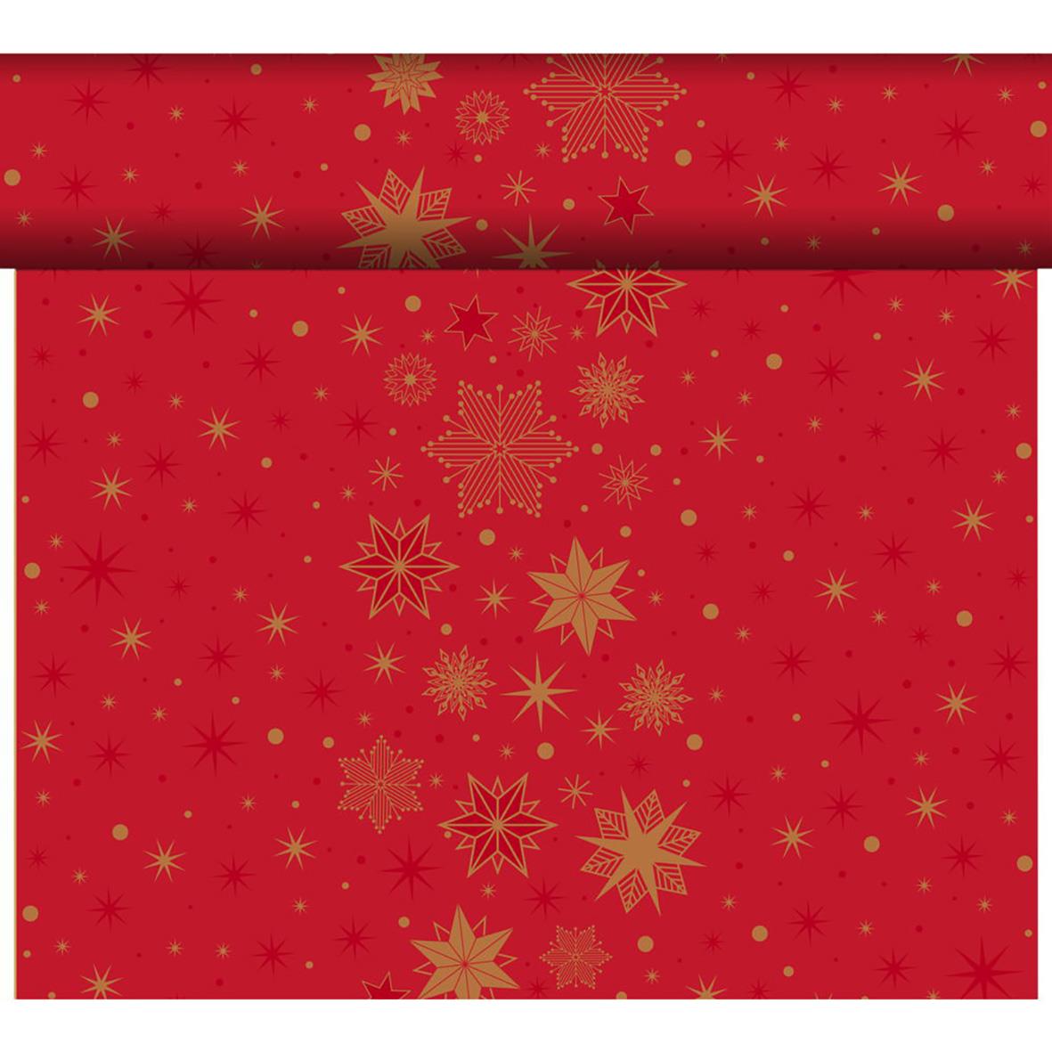 Röd julstjärne- och snöflingemönstrad vepa i Dunicel Bio-material, 0,4x24m
