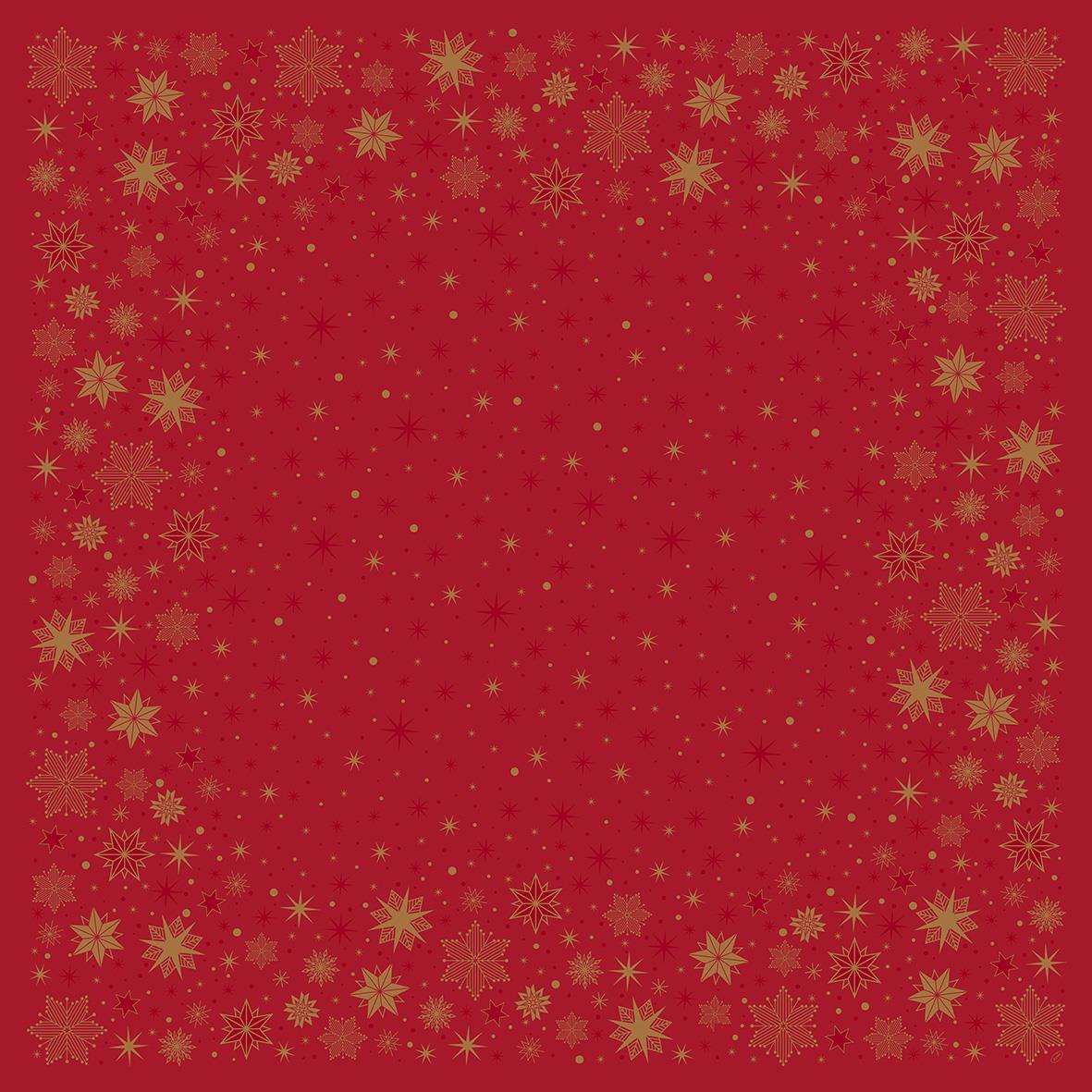 Röd snibbduk med guldstjärnor och snöflingor, 84x84 cm, Duni Stargazing Dunisilk