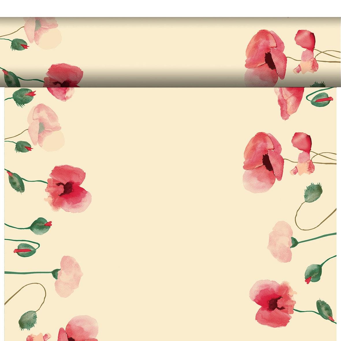 Vepa Duni Dunicel Poppy Charm 0,4x24m tyg med blommönster i rosa och grönt på ljus bakgrund