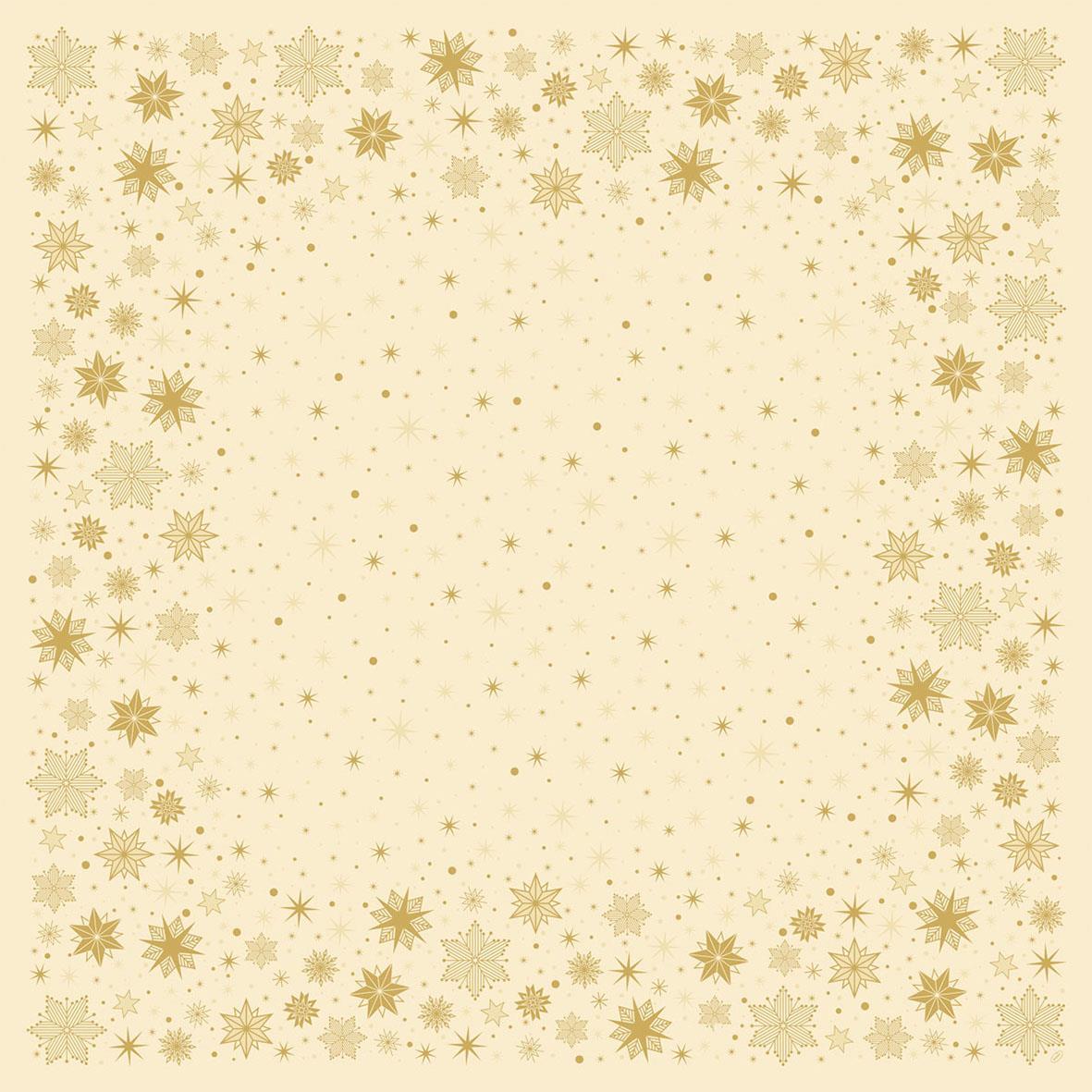Duvduk Duni Stargazing Cream med guldstjärnor och snöflingor på ljusbeige bakgrund, 84x84cm