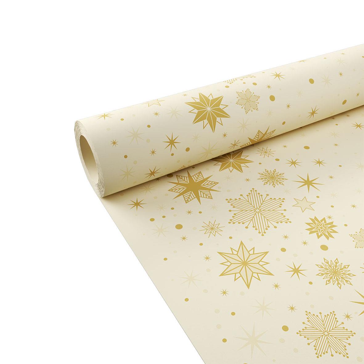Duk Duni Stargazing Cream Dunicel med guldstjärnor och snöflingor, 1,18 x 25 m