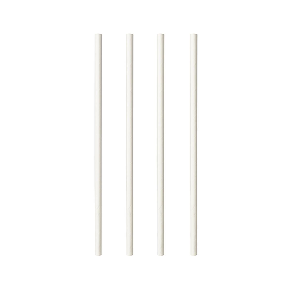 Fyra vita papper sugrör med diameter 6 mm och längd 200 mm