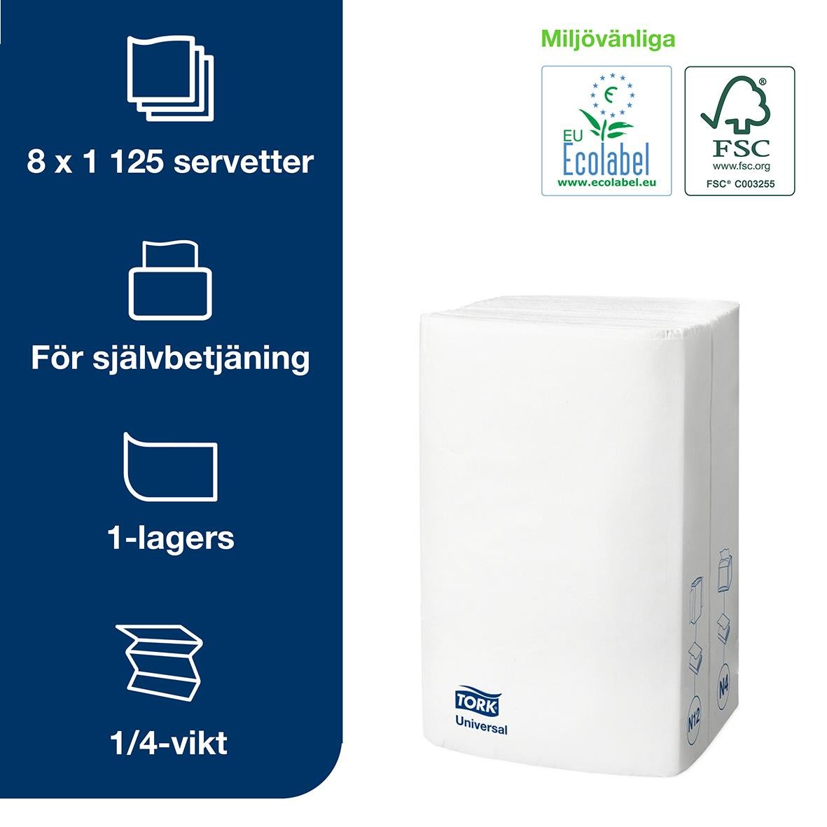 Dispenserservett Tork N4 1-lag Vit 21,3x33cm 61050001_2