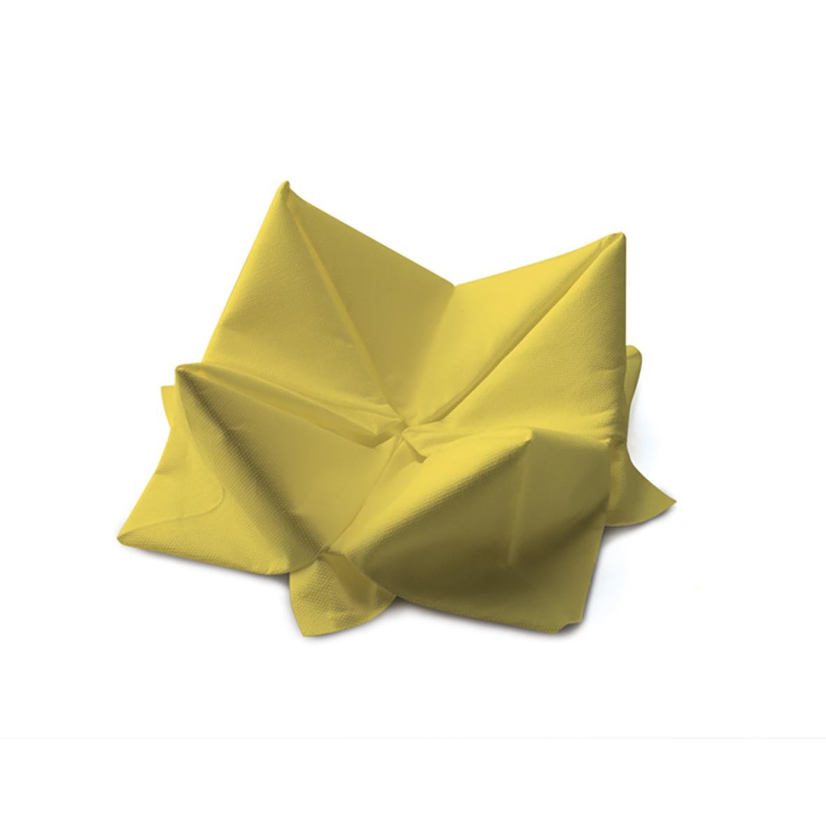 Gul 3-lags servett Duni 33x33cm, skrynklig och vikta