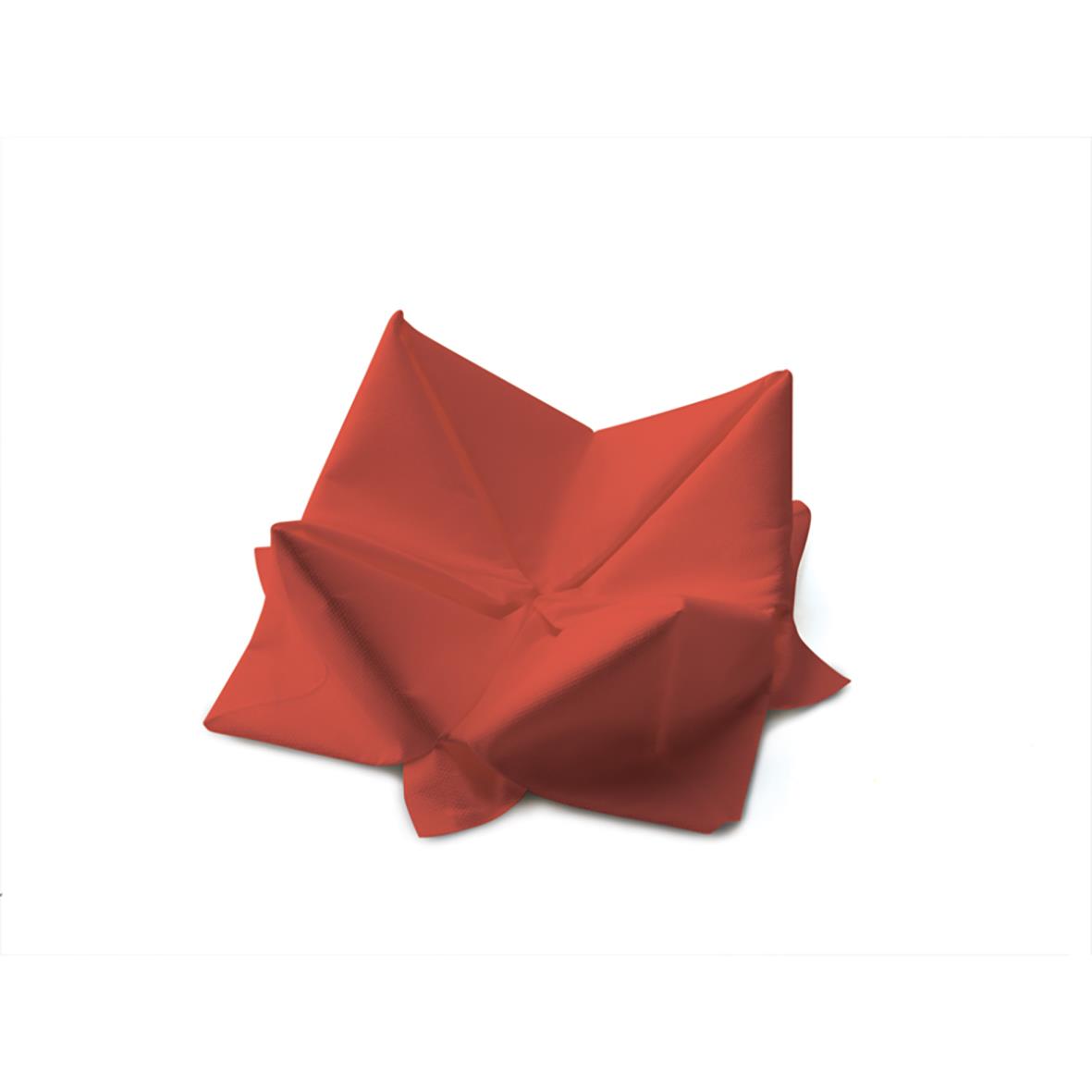 Röd servett Duni 3-lag 33x33cm vikta i en servetthög