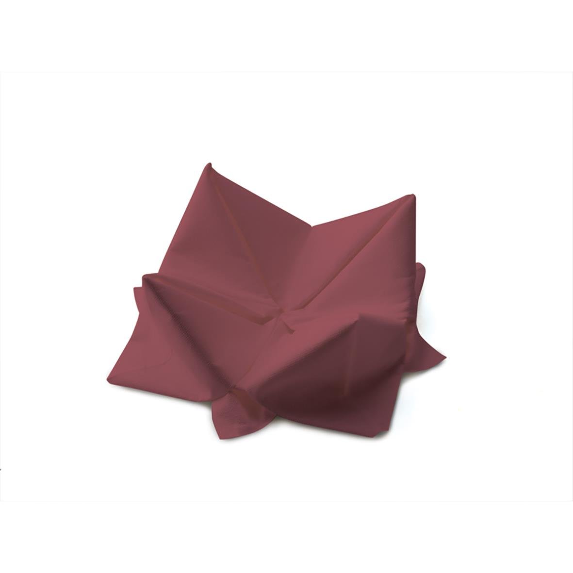 Vinröd servett Duni 3-lag 40x40cm, delad och vikt för servering
