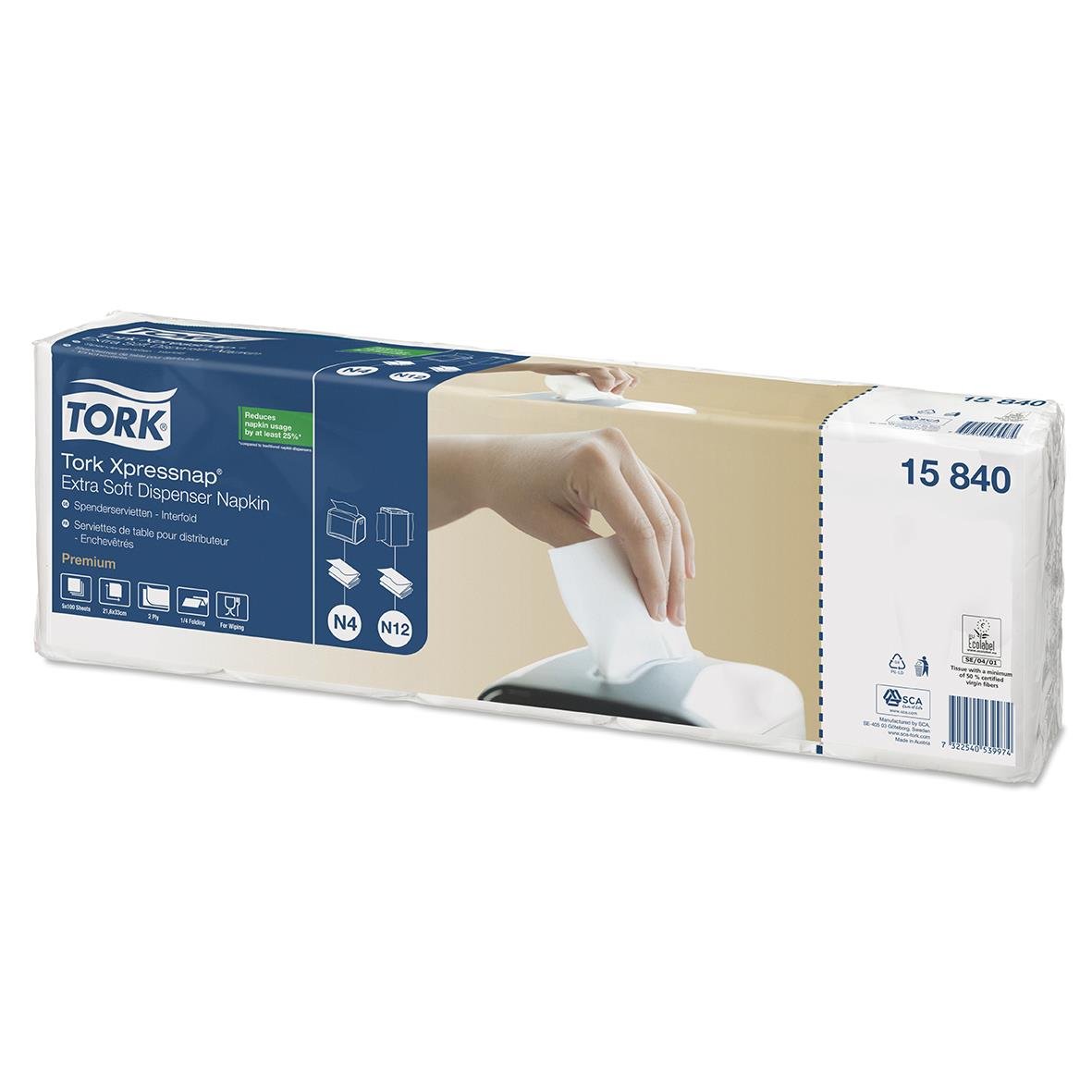 Servett Tork N4 2-lag vit 21,3x33cm i förpackning