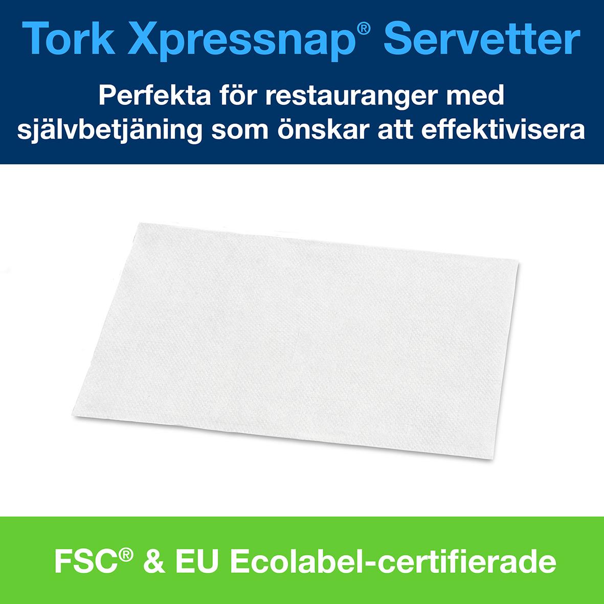 Vit 2-lags dispenserservett Tork N4 16,5x21,3cm för restauranger, FSC och EU Ecolabel certifierad