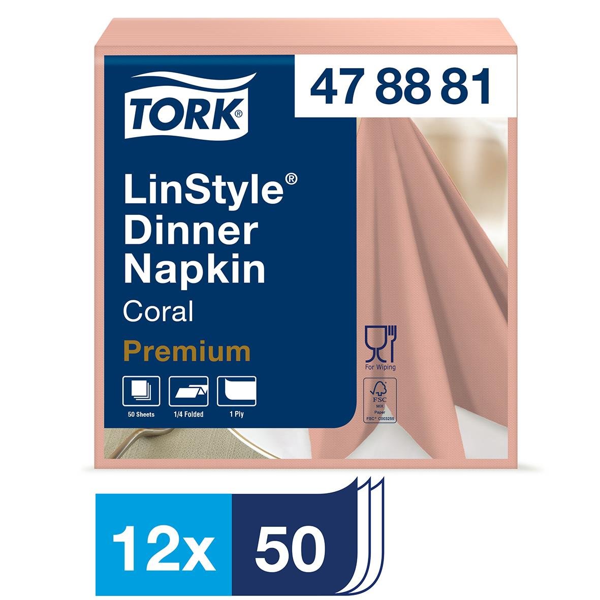 Servett Tork LinStyle Dinner Napkin Coral 39x39cm, 12-pack, premium quality