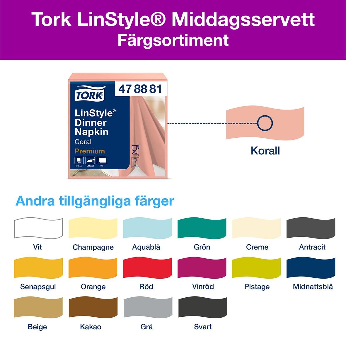 Servett Tork LinStyle Middagsservett i färgen Korall 39x39cm