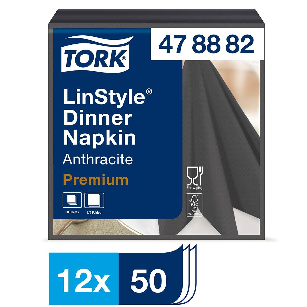 Servett Tork LinStyle Dinner Napkin Antracit 39x39cm, 12-pack, 50 st per pack