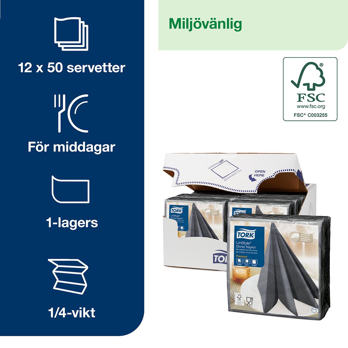 Servett Tork Linstyle Antracit 39x39cm 61050858_2