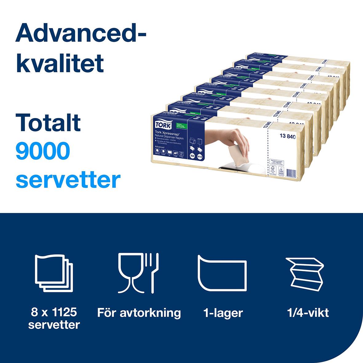 Tork N4 2-lags brunt dispenserservett, 21,3x33cm, 9000 servetter, 8 paket