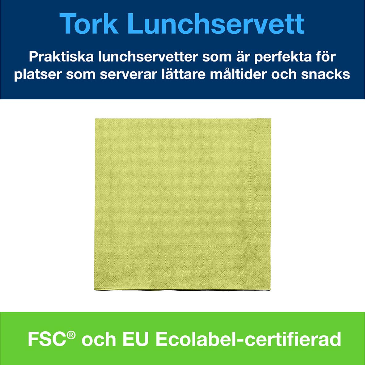 " limefärgad servett i storleken 33x33cm för luncher och snacks, FSC och EU Ecolabel-certifierad"