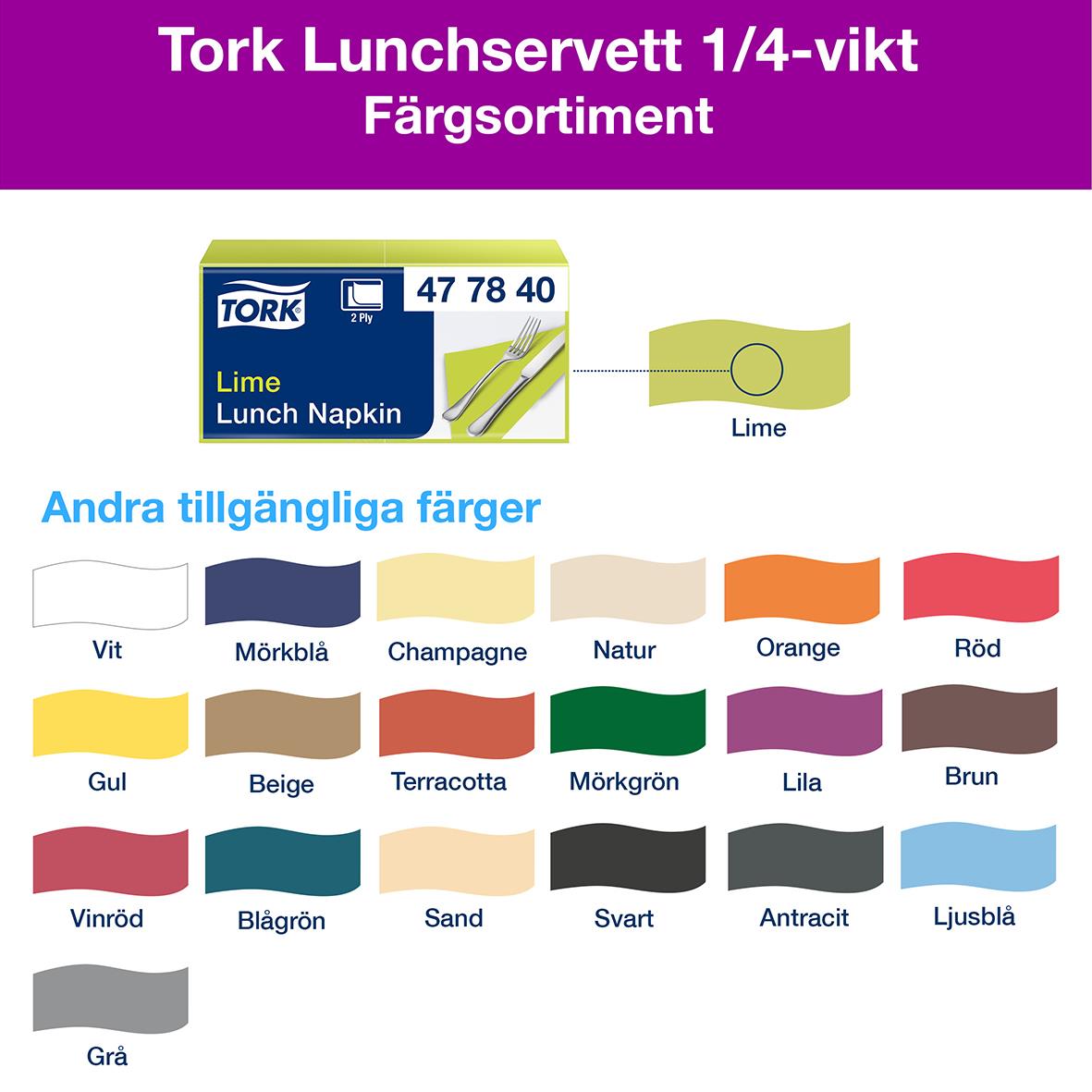 Servett Tork 2-lag Lime 33x33cm förpackning med limefärgade pappersservetter