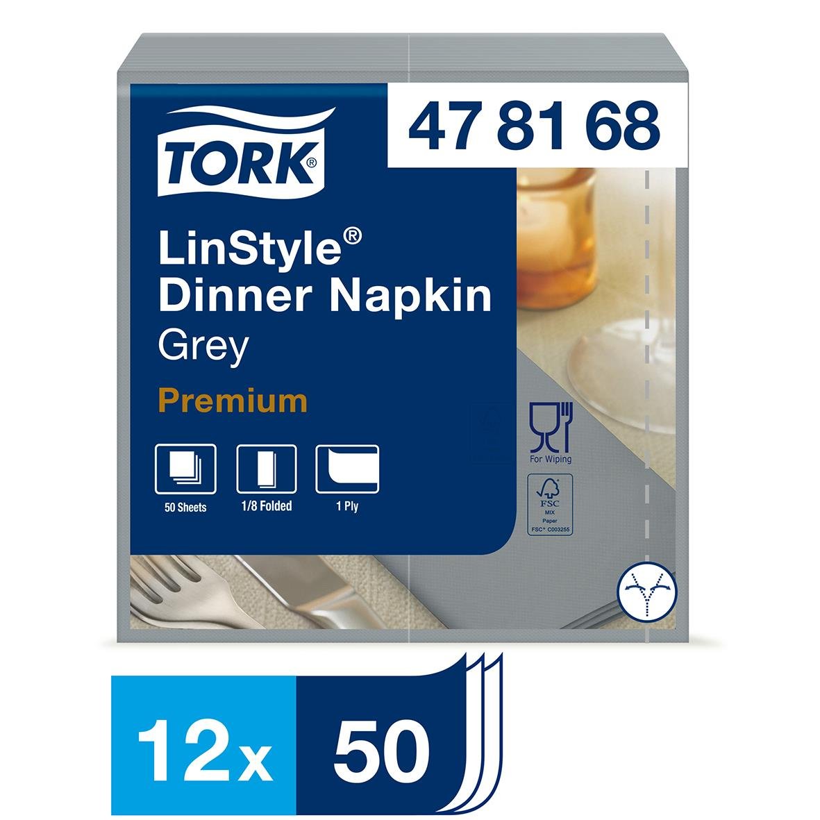 Servett Tork LinStyle 1/8 Vikt Grå 39x39cm för middagsdukning, 50 ark per förpackning