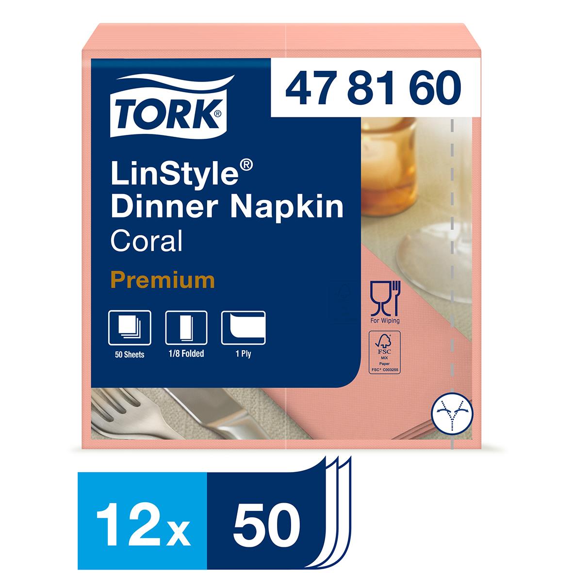 Servett Tork LinStyle Dinner Napkin Coral 39x39cm, 12x50 ark, premium kvalitet