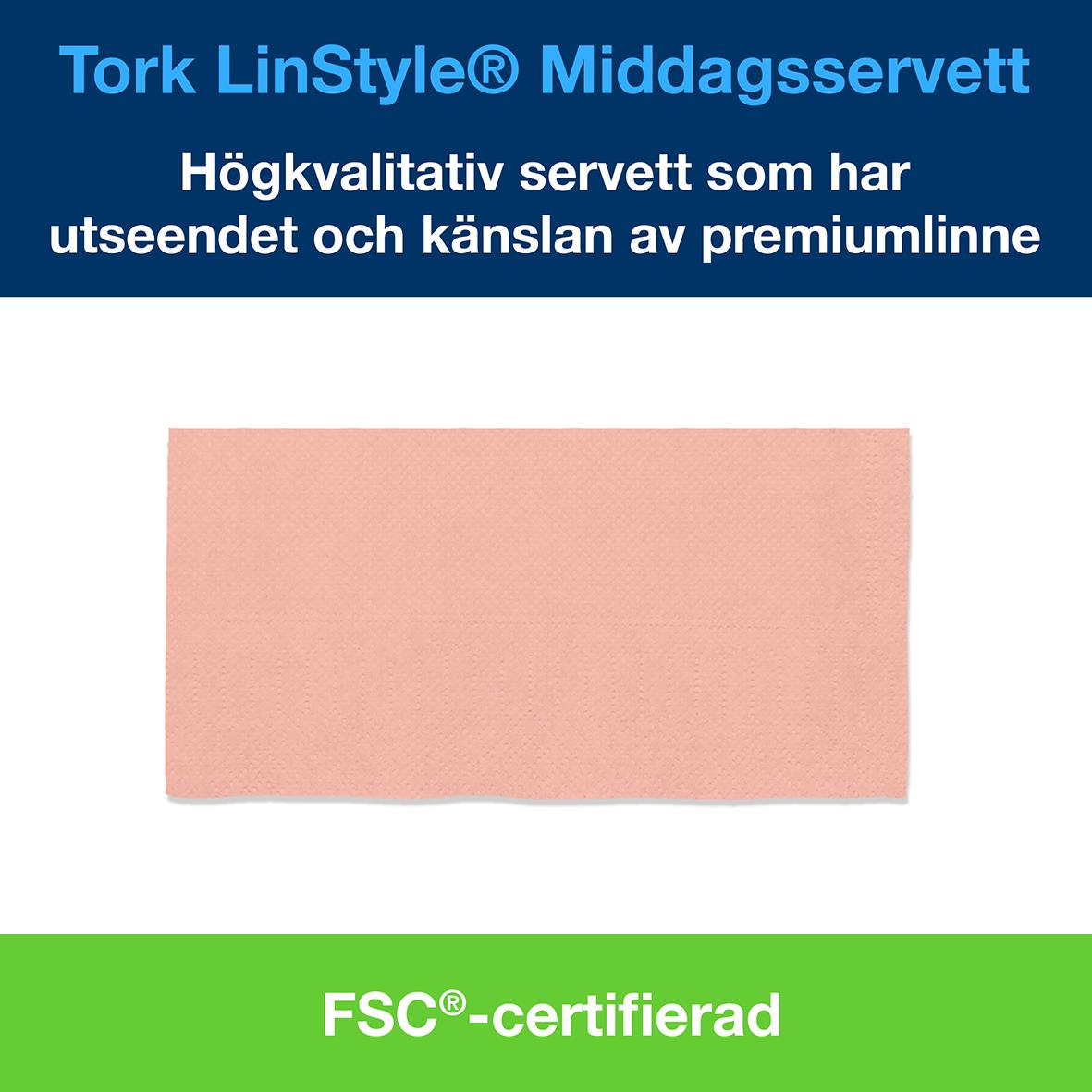 Korallfärgad servett LinStyle 1/8 Vikt 39x39cm högkvalitativ och FSC-certifierad