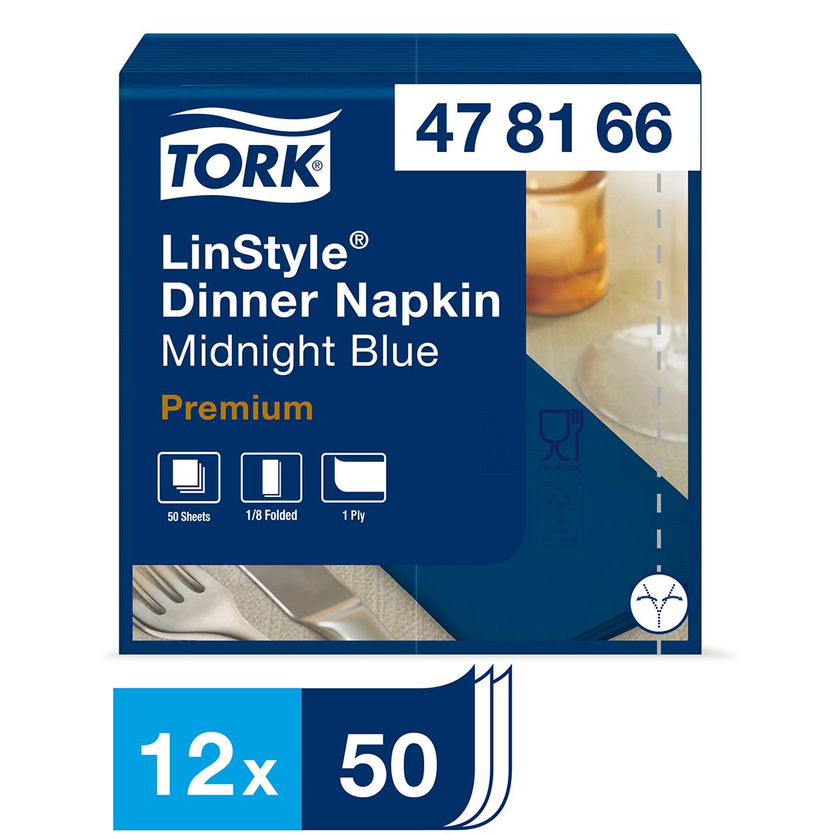Servett Tork LinStyle 1/8 Vikt Midnattsblå 39x39cm, paket med 50 stycken, premium kvalitet