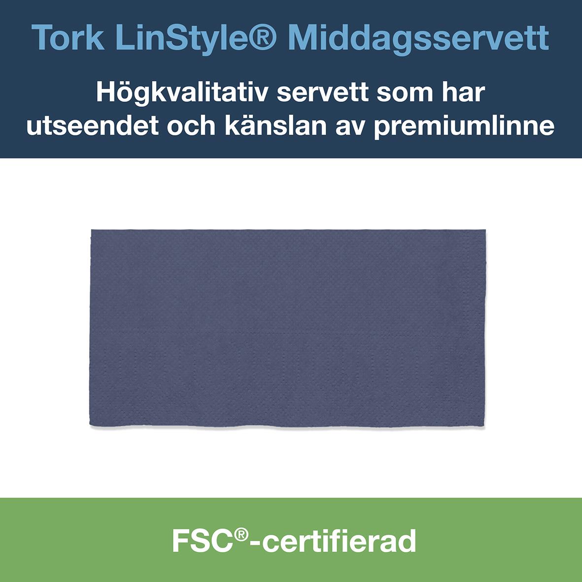 Middagsservett i mörkblå LinStyle 1/8, 39x39cm, FSC-certifierad, högkvalitativ