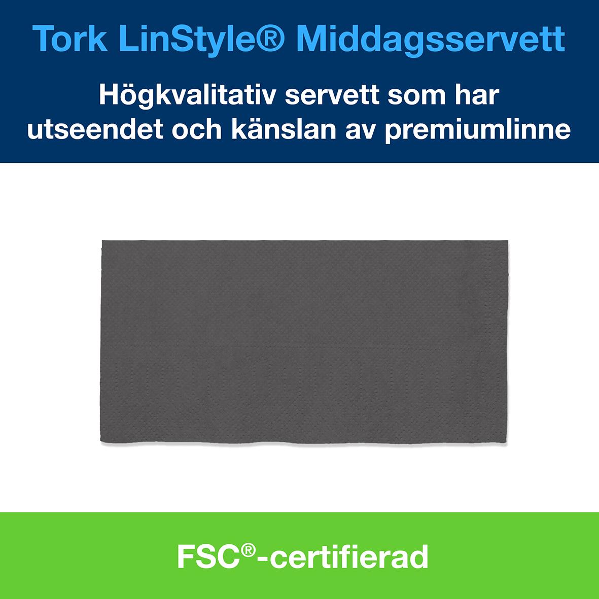 Servett Tork LinStyle 1/8 Vikt Antracit 39x39cm, högkvalitativ och FSC-certifierad
