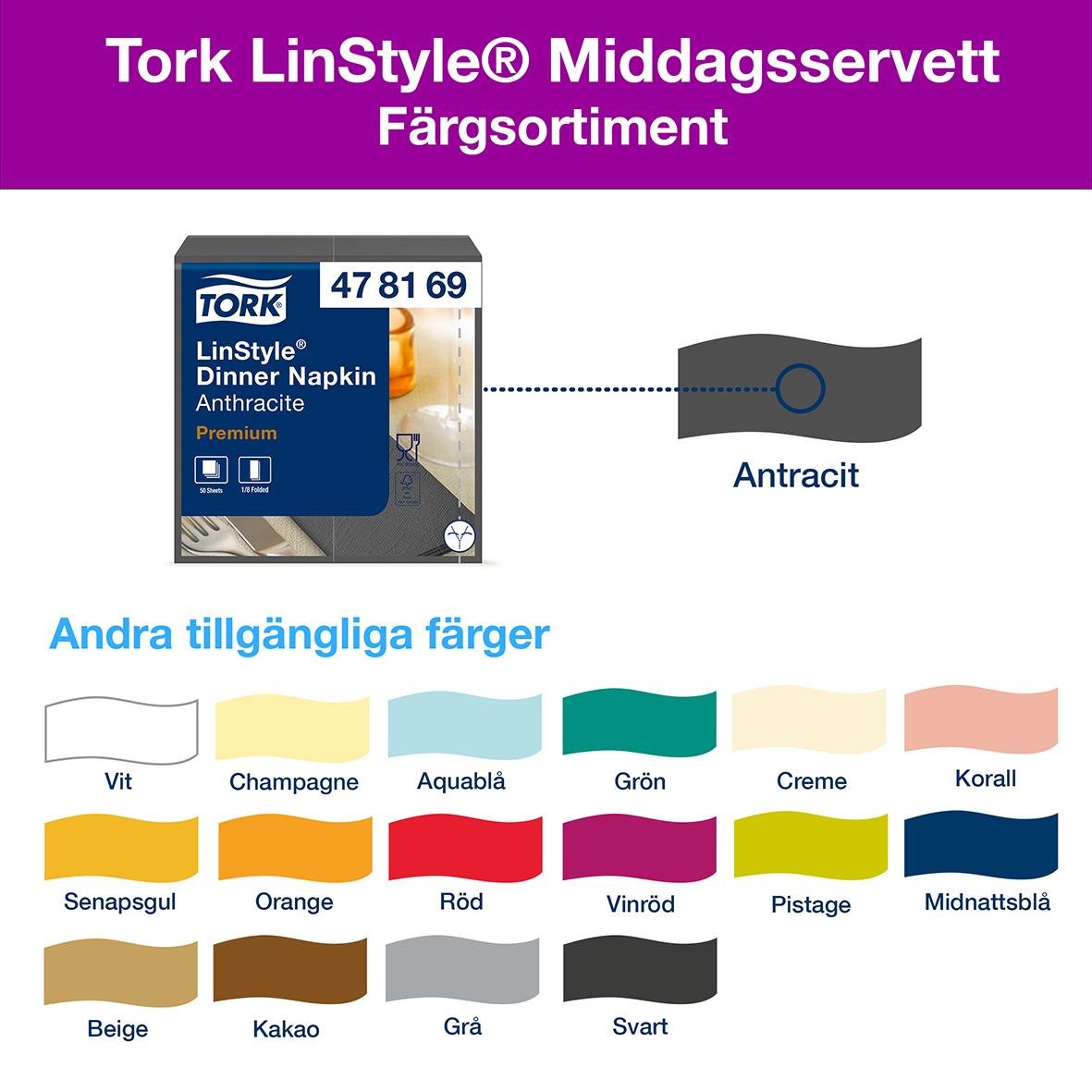 Servett Tork LinStyle 1/8 Vikt Antracit 39x39cm i mörkgrå färg