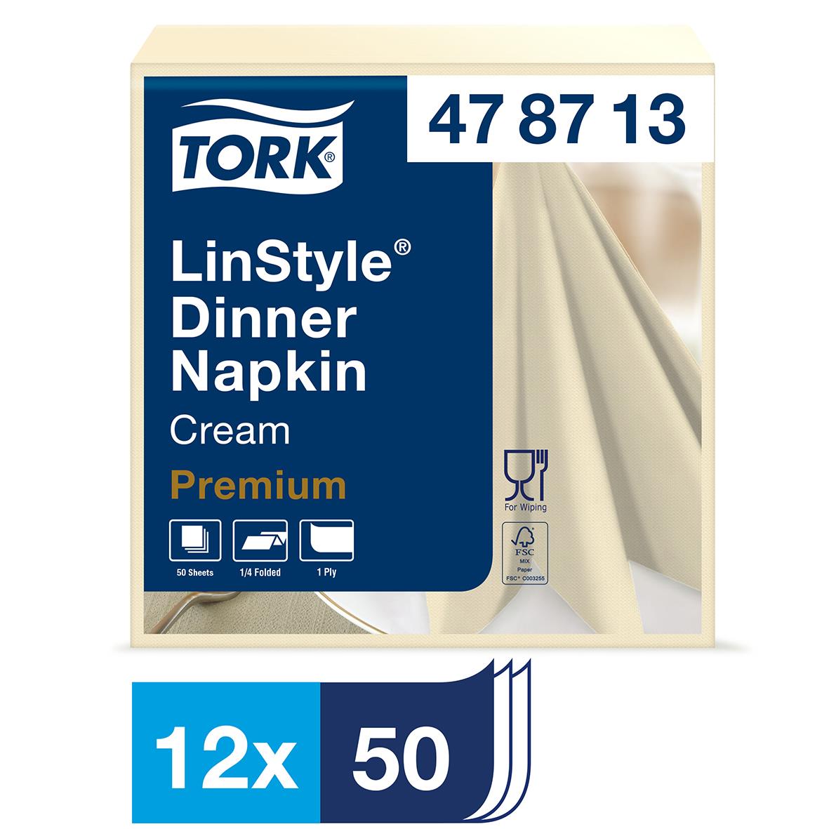 TORK LinStyle Dinner Napkin Creme 39x39cm, 12-pack, 50 st per pack