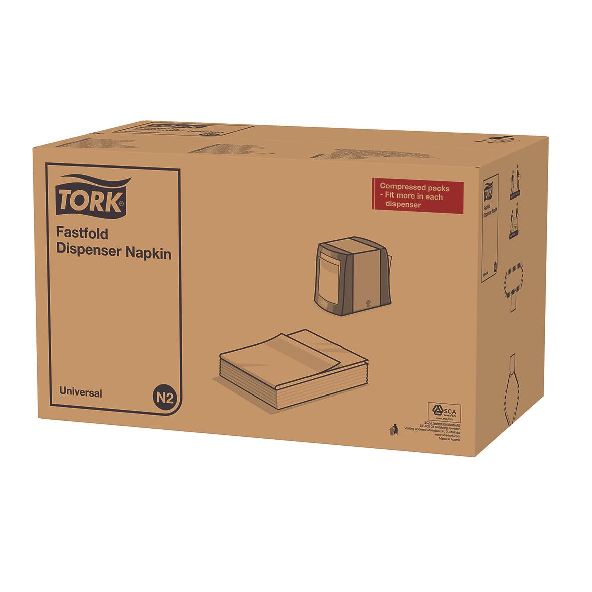 Förpackning med Tork N2 dispenserservetter i vit 1-lags 30x24cm, i kartong