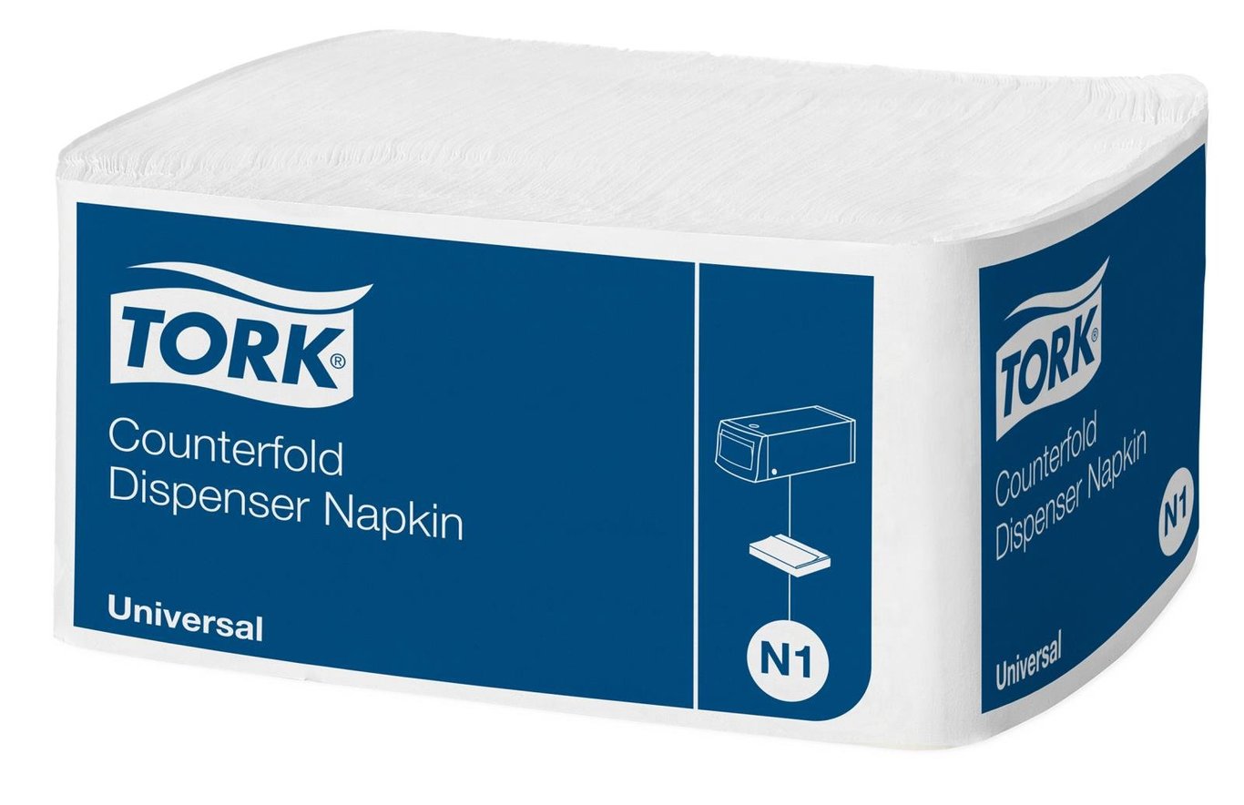 Dispenserservett Tork N1 1-lag Vit 33x30cm