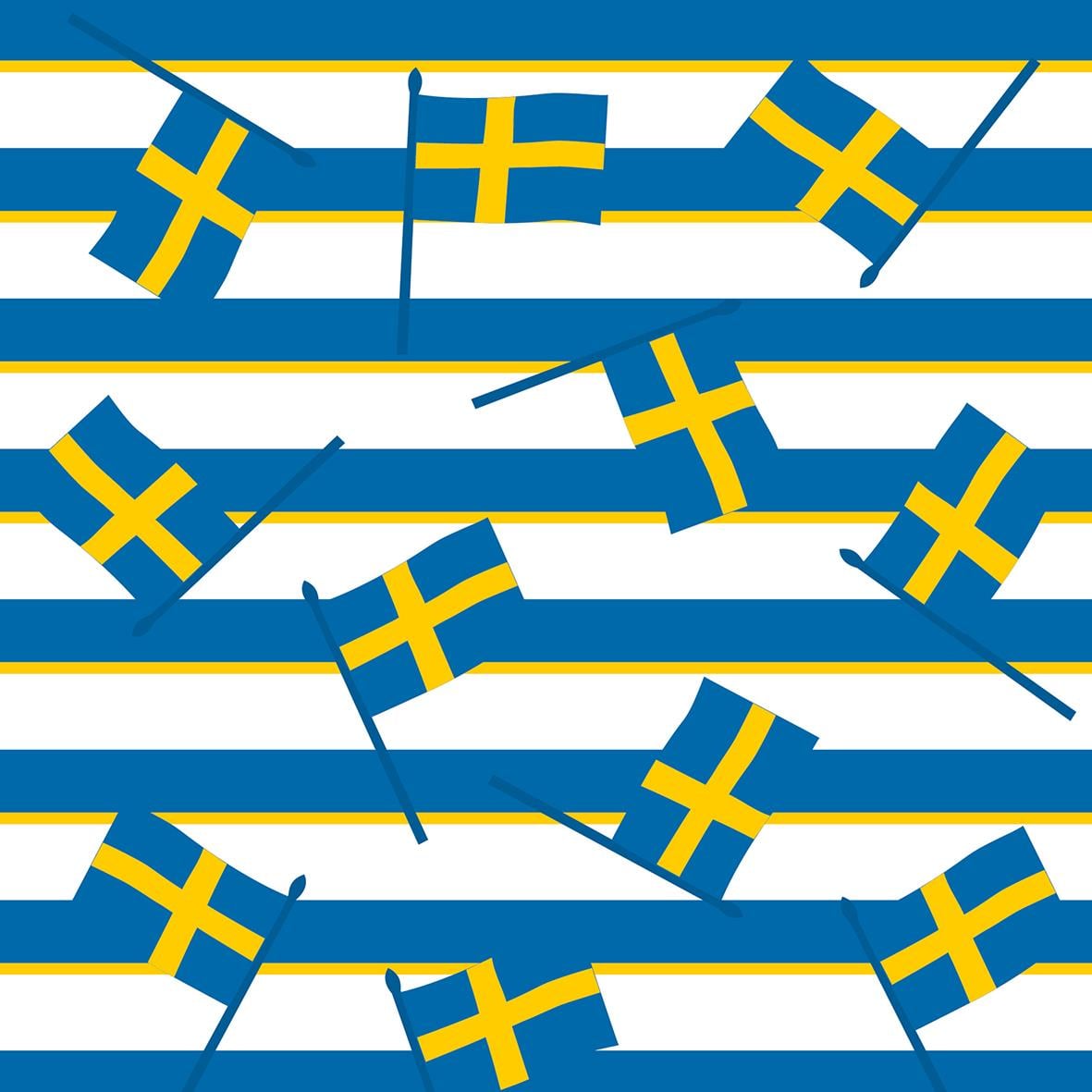 Servett med svenska flaggor och blåvita ränder, 33x33cm, 3-lag