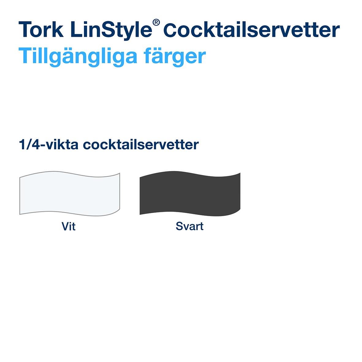 Vit servett i LinStyle-serie, 24x24cm, för cocktailservering, tillgänglig i vitt och svart