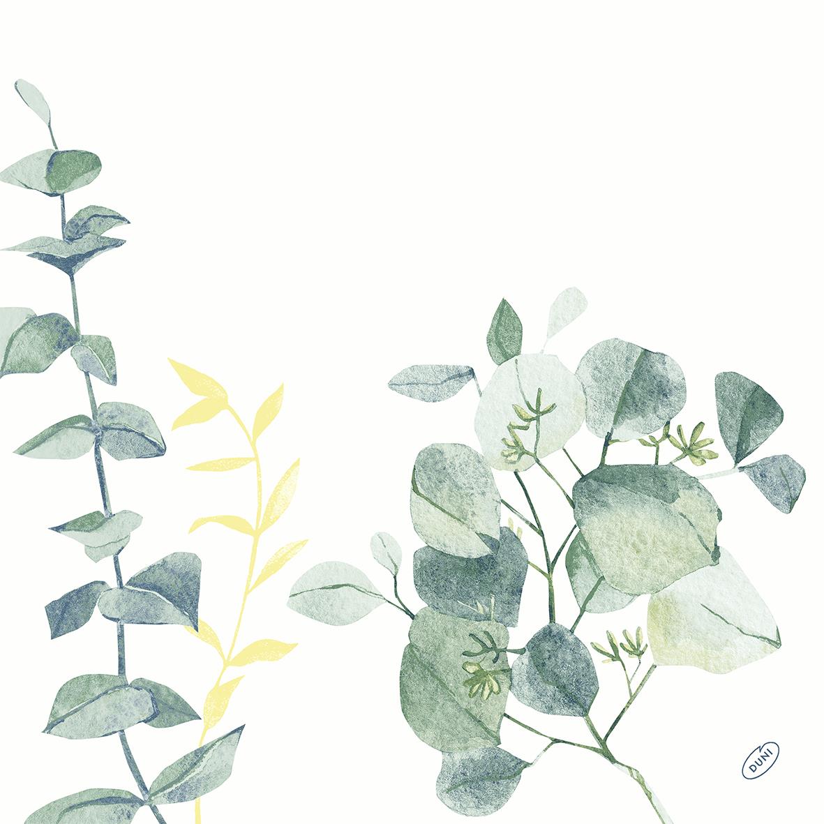 Servett Duni Dunisoft Spire 40x40cm med gröna växtmotiv på vit bakgrund