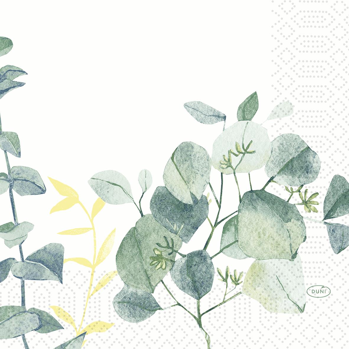 Servett Duni 3-lag Spire med gröna och gula växtmotiv i 33x33cm storlek