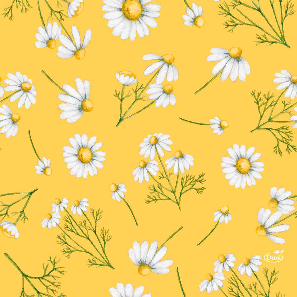 Servett Duni 3-lag Pretty Daisy Yellow 33x33cm