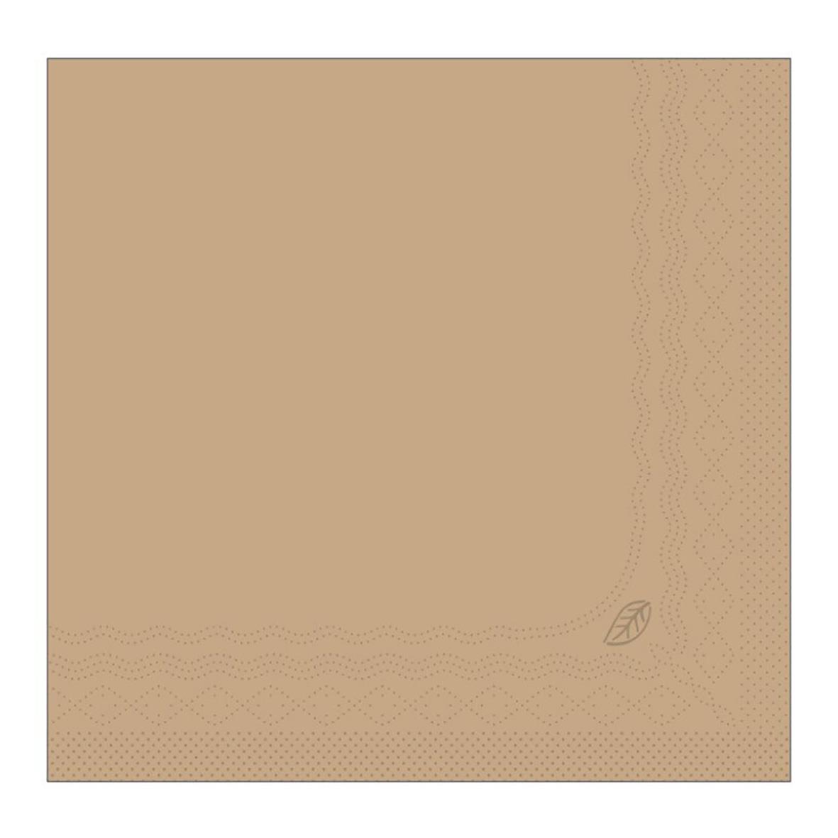 Beige servett i tre lager, 33x33cm, med bladmönster och 1/4-vikt