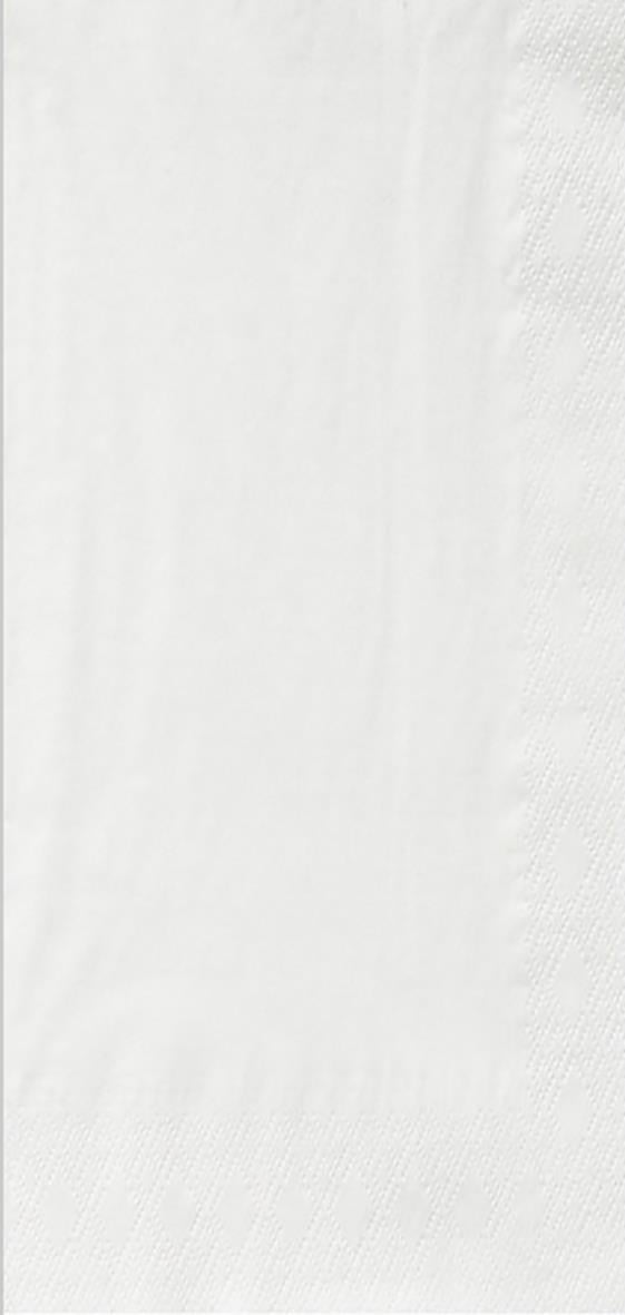 Vit servett i två lager, 39x39 cm, med mönster på ena sidan