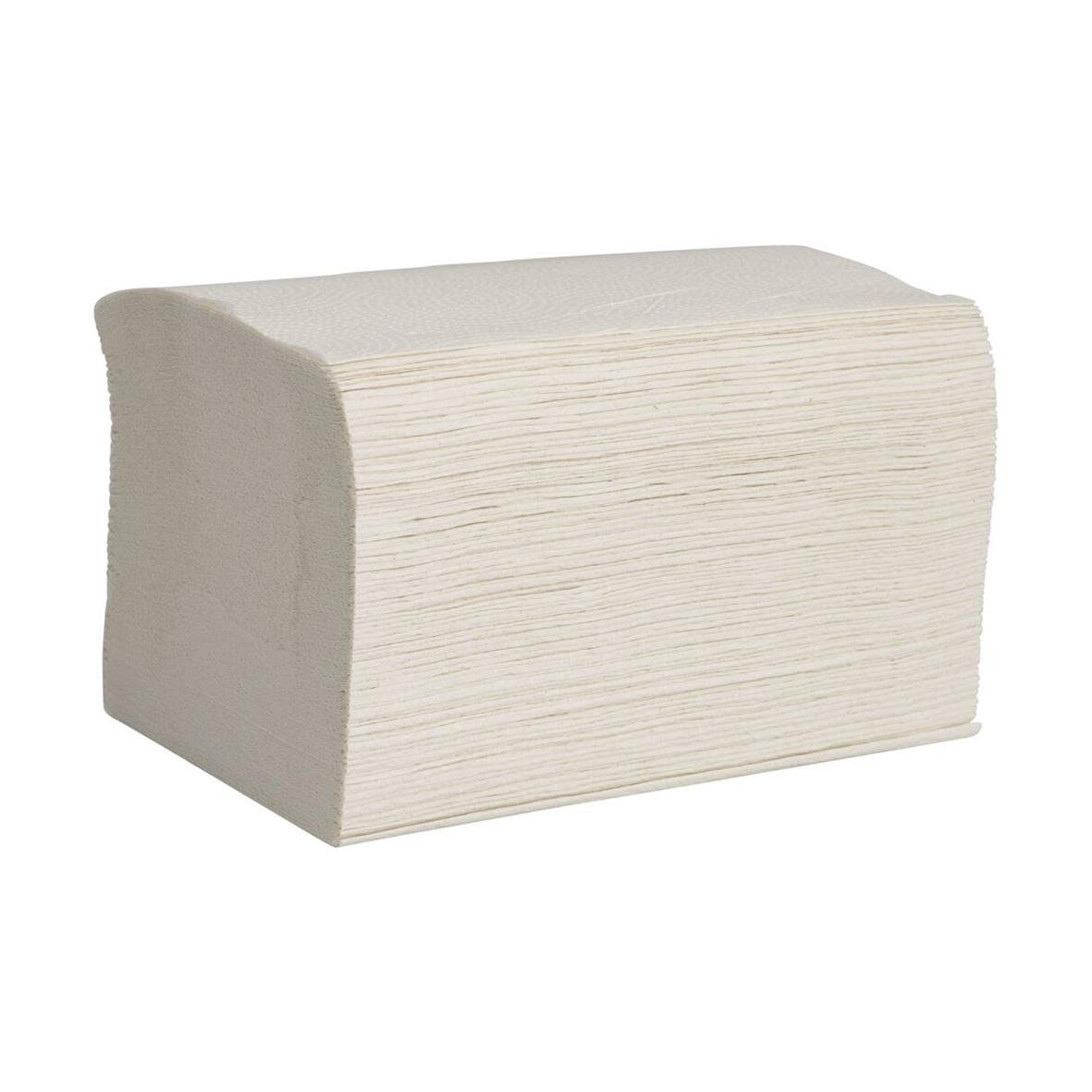 Vit dispenserservett Abena Intervikning 2-lag 21x16,5cm staplade i en bunt