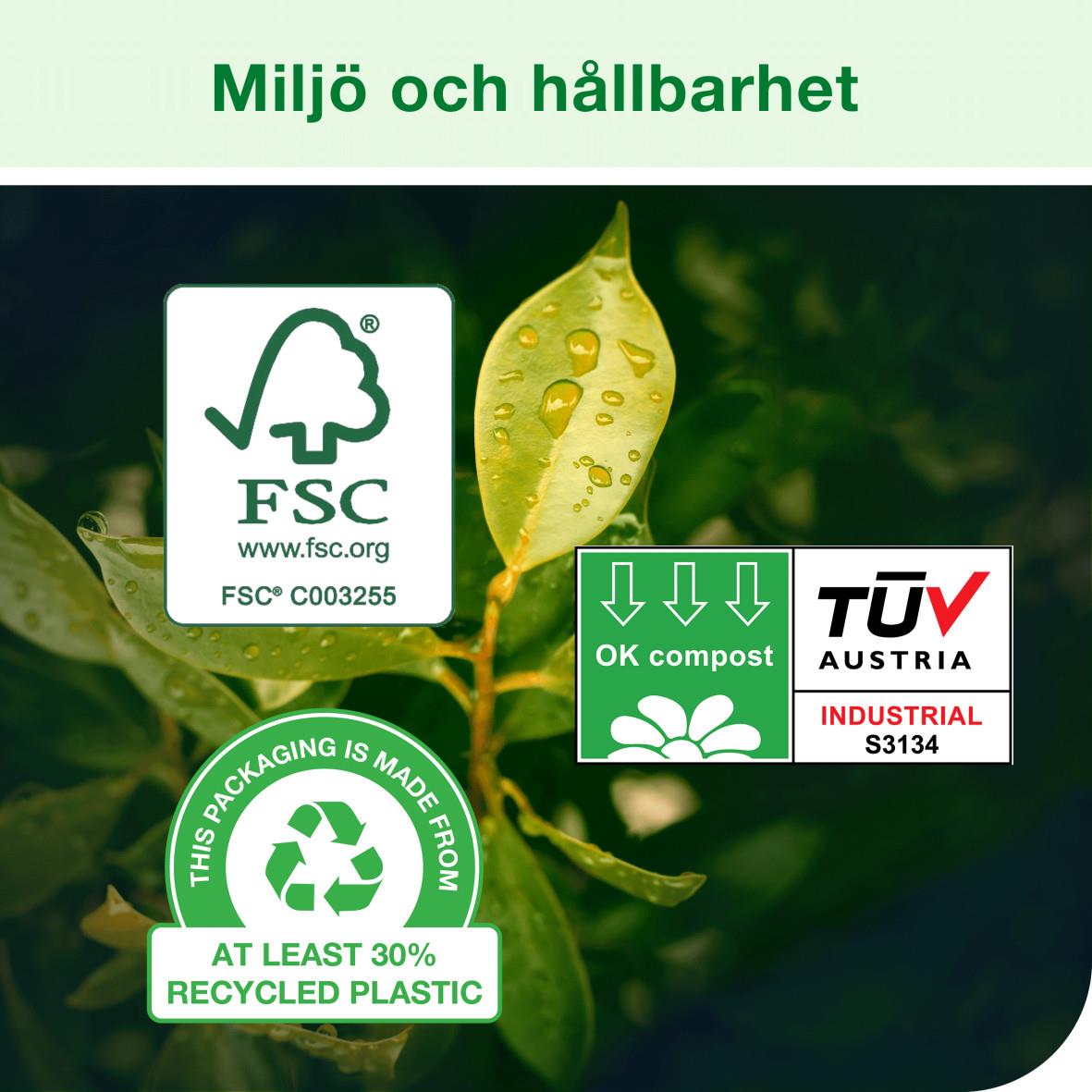 Servett Tork Linstyle 1/4-vikt vit 39x39cm med FSC och TÜV certifieringar, miljövänlig och tillverkad av minst 30% återvunnen plast