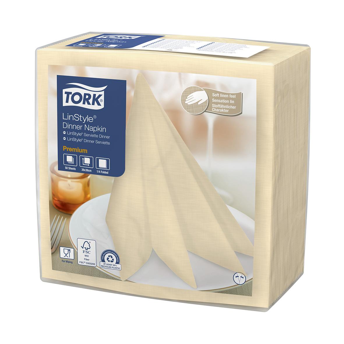 Servett Tork LinStyle 1/4 Vikt Creme 39x39cm i förpackning