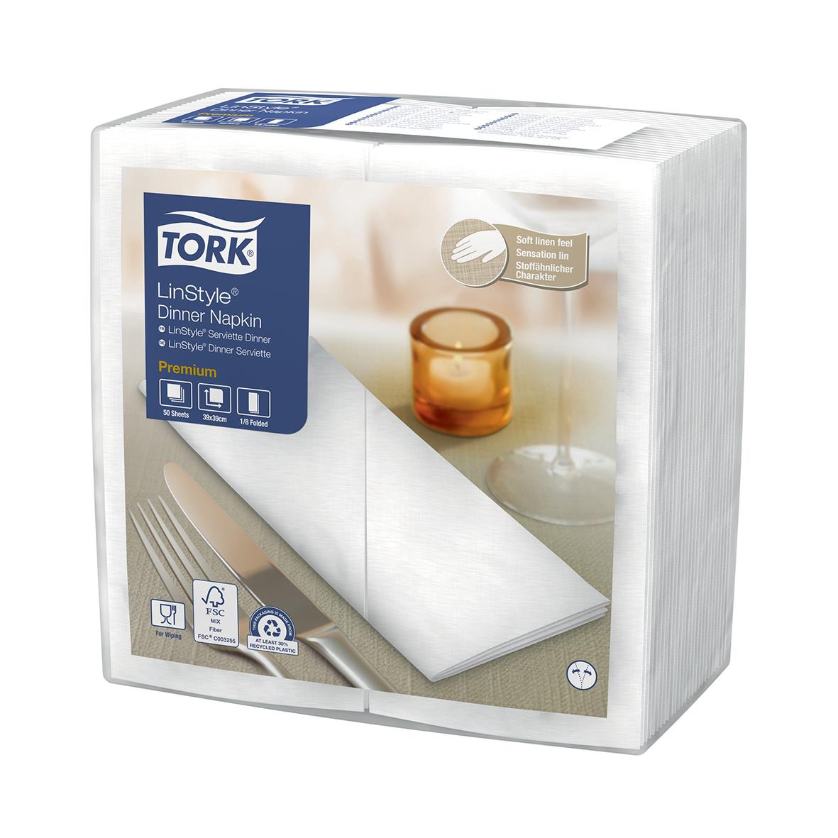 Servett Tork LinStyle 1/8 Vikt Vit 39x39cm i förpackning