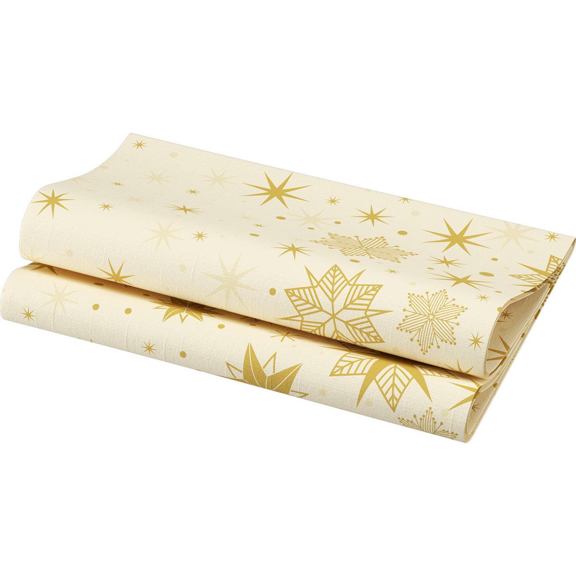 Servett Duni Stargazing Cream Dunilin 40x40cm med guldstjärnor på vit bakgrund