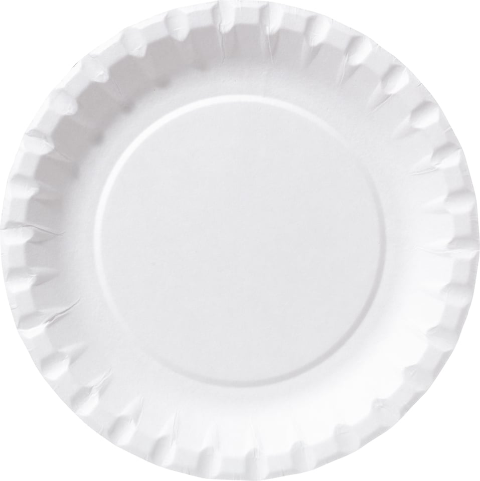 Obehandlad vit papperstallrik assiett med 15 cm diameter