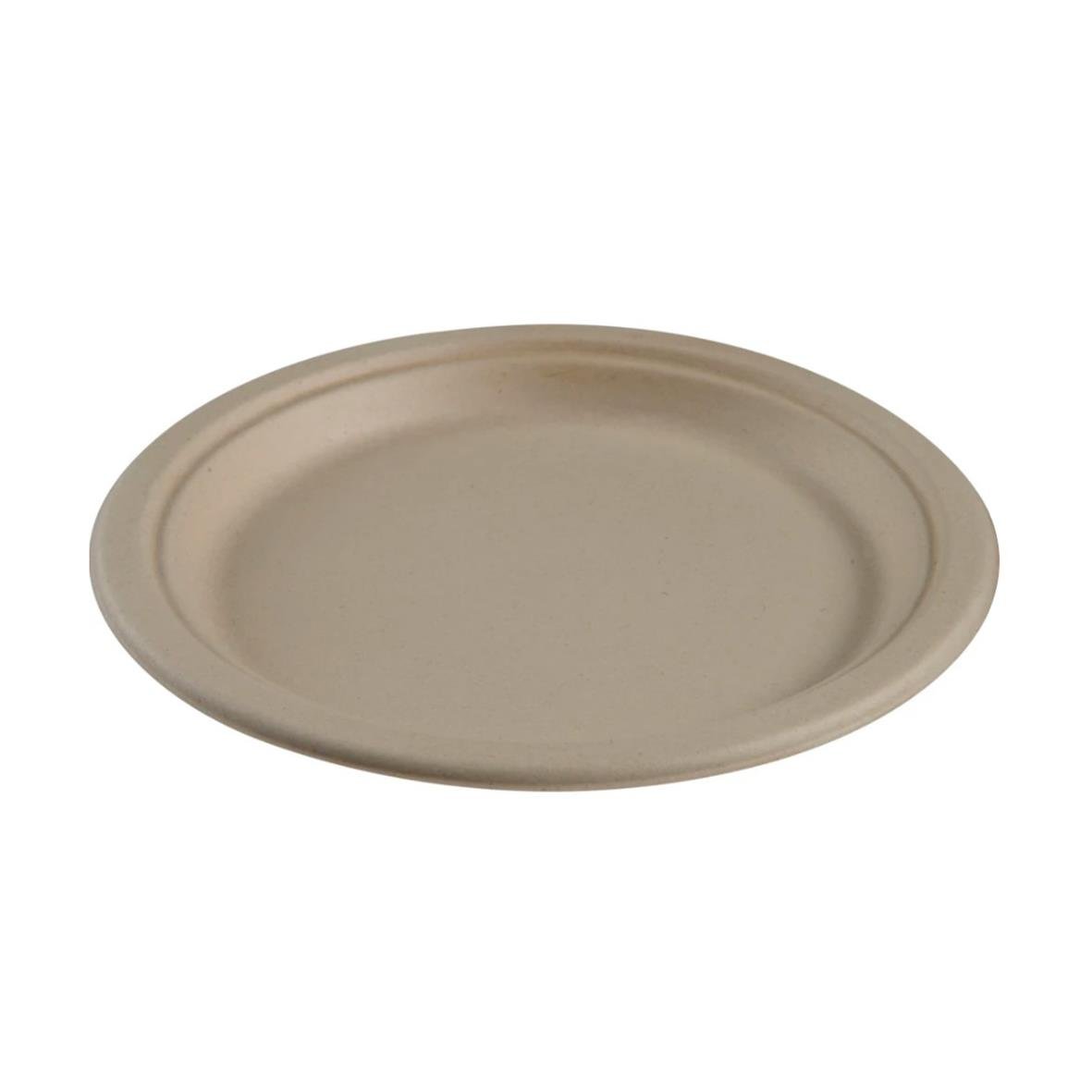 Rund brun papperstallrik i fiber, 23 cm, platt och enkel design