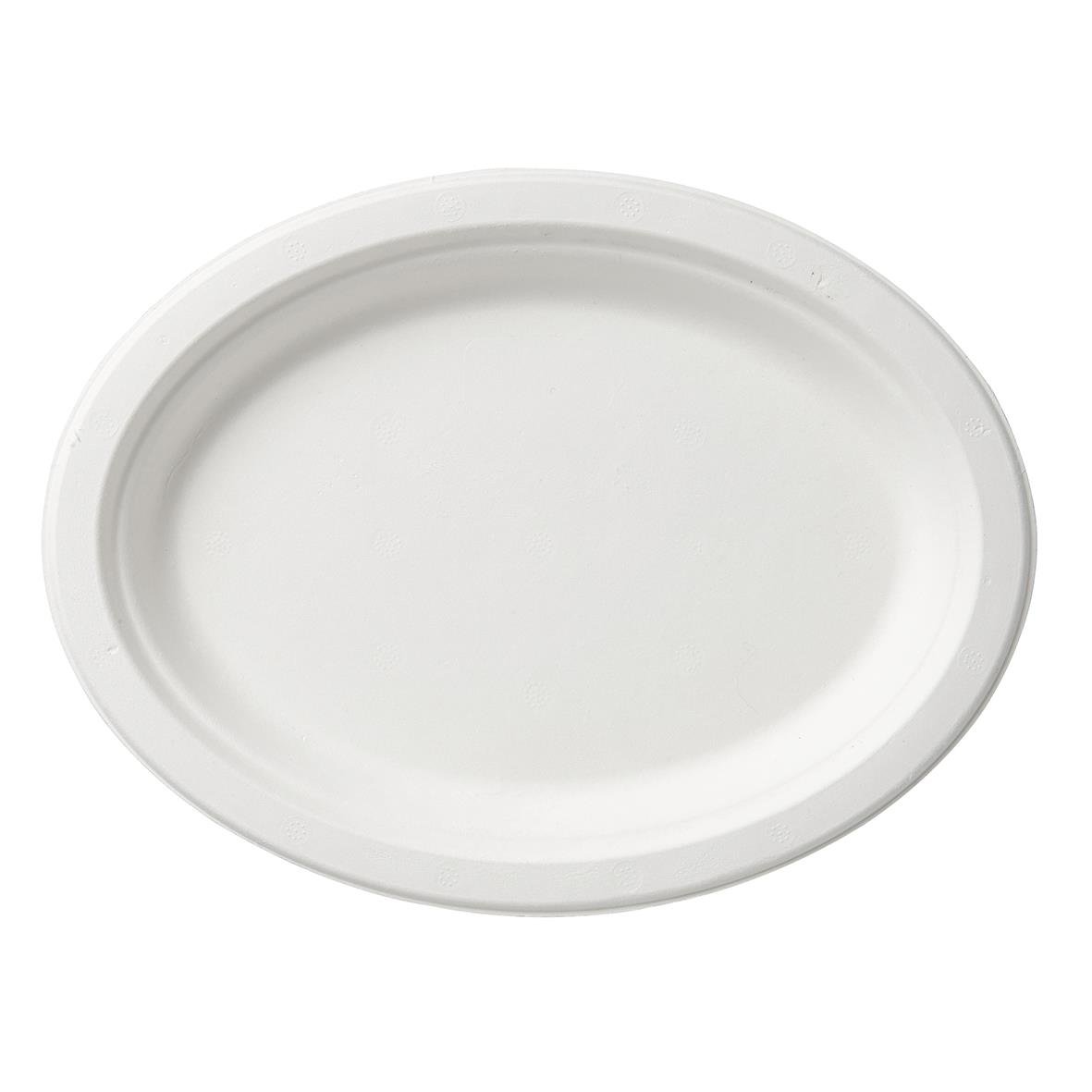 Oval vit papperstallrik av Duni Bagasse, 26x19cm