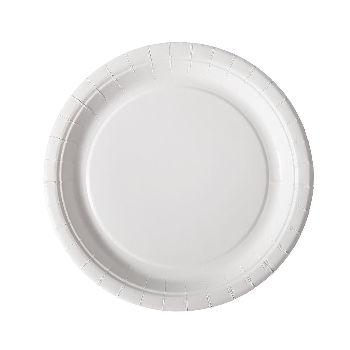 Vit papperstallrik Duni Flat Belagd 22cm sett framifrån