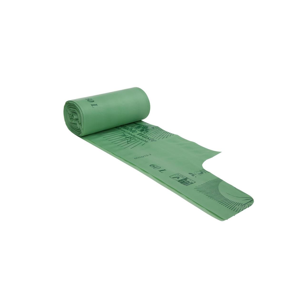 Grön biobag avfallssäck för kompost, 60L, 550x1000mm, 30my, knut