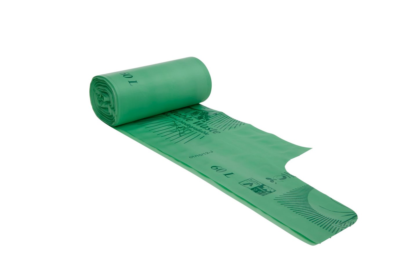Grön biobag avfallssäck för kompost, 60L, 550x1000mm, 30my, knut