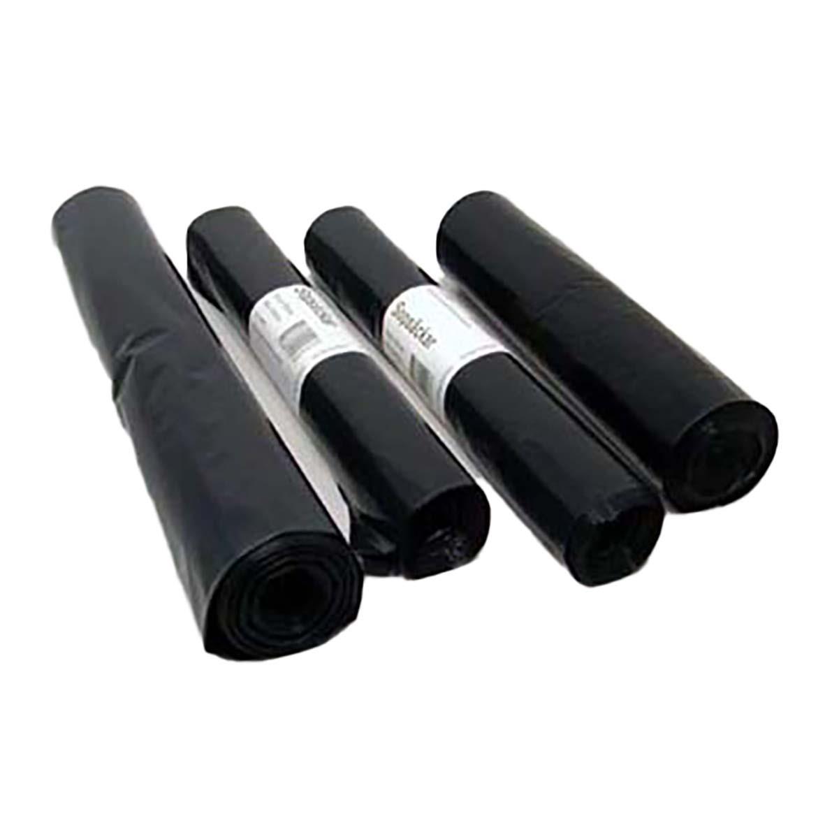Fyra svarta sopsäckar av polyeten LDPE 60L 45my, 550x900mm, rullade på en vit yta