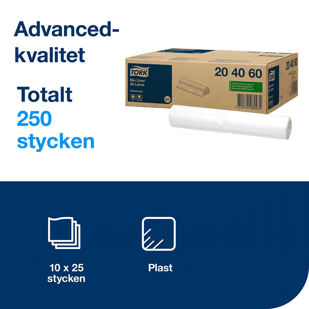 Transparent soppåse Tork B1 50L, 10x25 stycken, plast